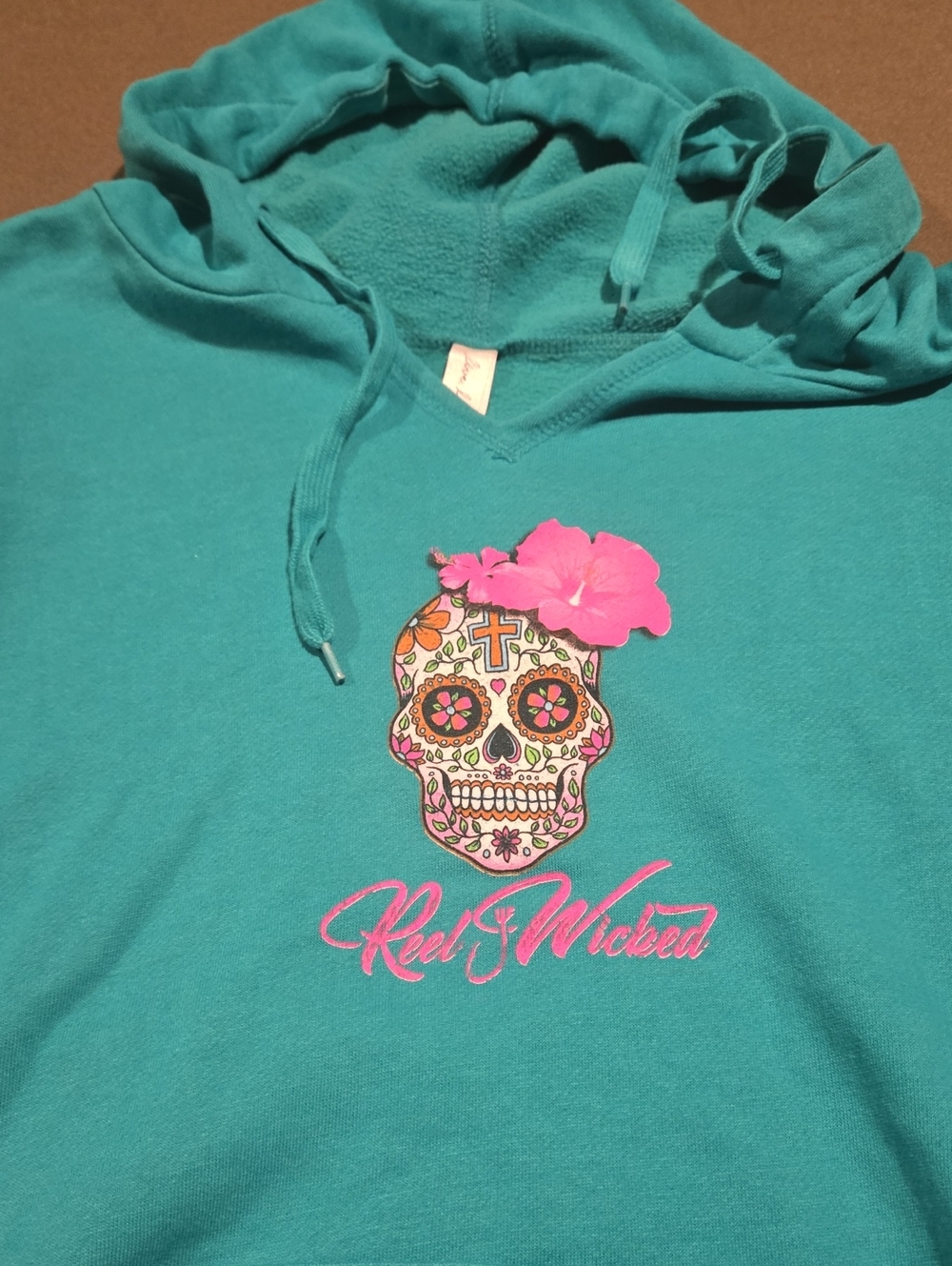 Oura Teal Hoodie with Pink Floral Sugar Skull